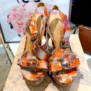 Naughty Monkey Floral and Sparkle wedge heels 8.5